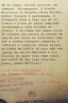 Livro Atrás dos Olhos Pardos. Uma Leitura da Poesia de Ana Cristina Cesar - Resumo, Resenha, PDF, etc.
