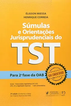 Livro Sumulas E Orientacoes Jurisprudenciais Do Tst - Resumo, Resenha, PDF, etc.